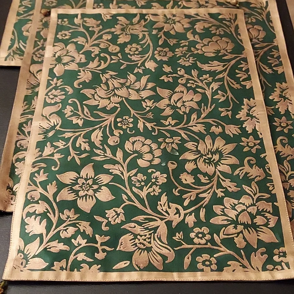 Green And Gold Placemats Elegant Brocade Baroque Pattern Set Of 4 Cotton